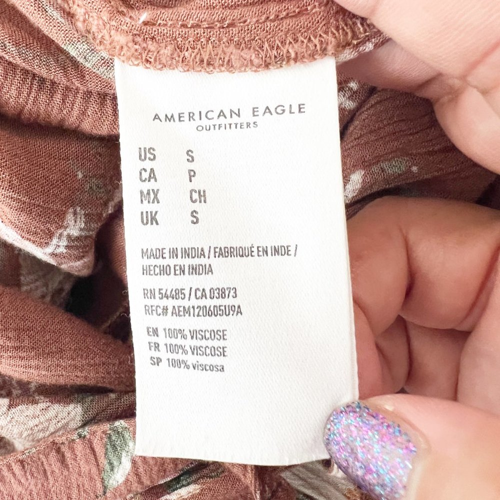 AMERICAN EAGLE Brown Floral Pencil High Rise Casual Paper Bag Waist Pants SMALL - Picture 4 of 10